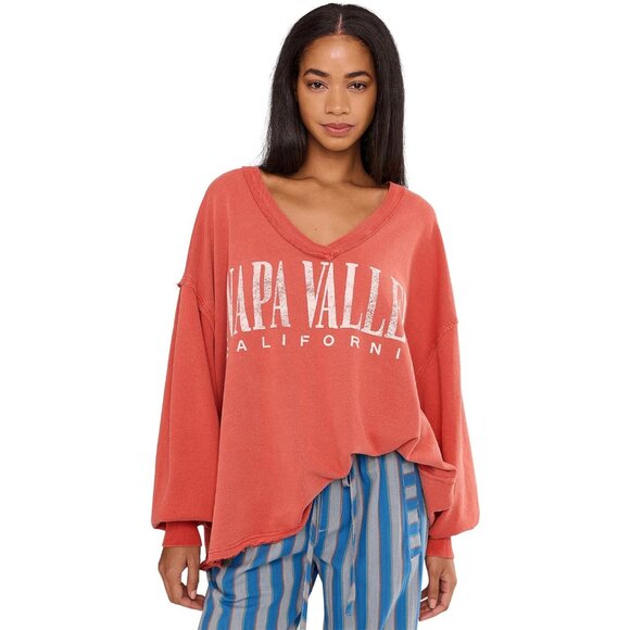 Women's Cotton V-Neck Pullover Oversized Color-Blocked Casual Sweater - Picture 1 of 5